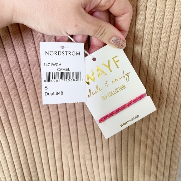 New Wayf x BFF Dede & Emily Hollie Long Sleeve Sweater Dress in Camel Size Small - Picture 8 of 11